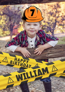 Birthday builder construction hard hat for boys photo upload Sponge Cake Topper