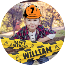 Birthday builder construction hard hat for boys photo upload Sponge Cake Topper