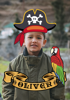 Birthday pirate hat & parrot for boys photo upload Sponge Cake Topper