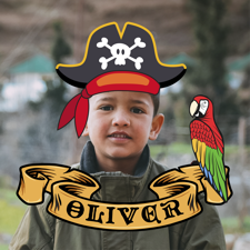 Birthday pirate hat & parrot for boys photo upload Sponge Cake Topper