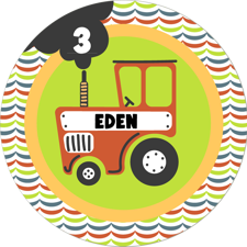 Birthday colourful green retro farm tractor for girls custom text Edible Cupcake Topper