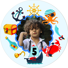 Birthday colourful pirate & under the sea frame for boys photo upload Edible Cupcake Topper