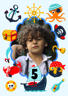 Birthday colourful pirate & under the sea frame for boys photo upload Sponge Cake Topper