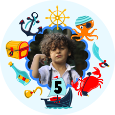Birthday colourful pirate & under the sea frame for boys photo upload Sponge Cake Topper