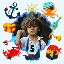 Birthday colourful pirate & under the sea frame for boys photo upload Sponge Cake Topper