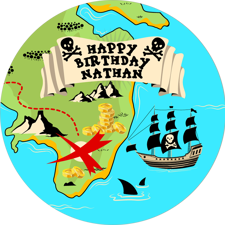 Birthday pirate treasure map for boys custom text Edible Cupcake Topper