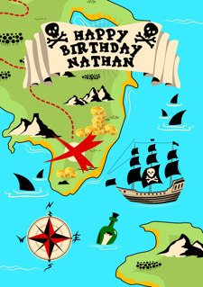 Birthday pirate treasure map for boys custom text Sponge Cake Topper