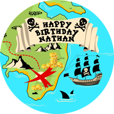 Birthday pirate treasure map for boys custom text Sponge Cake Topper