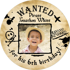 Birthday wanted pirate captain poster for boys photo upload Edible Cupcake Topper
