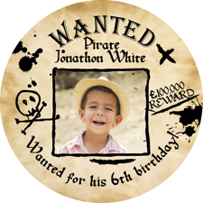 Birthday wanted pirate captain poster for boys photo upload Sponge Cake Topper