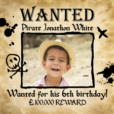 Birthday wanted pirate captain poster for boys photo upload Sponge Cake Topper