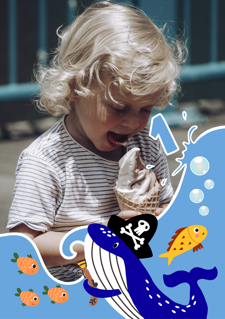 Birthday playful pirate whale for boys photo upload Sponge Cake Topper
