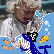 Birthday playful pirate whale for boys photo upload Sponge Cake Topper