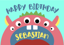 Birthday red & blue playful googly-eyed monster for boys custom text Sponge Cake Topper