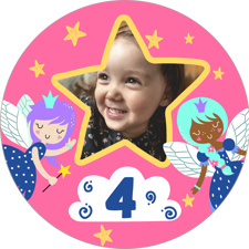 Birthday fairy friends star frame for girls photo upload Edible Cupcake Topper