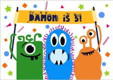 Birthday party monsters with banner decorations for boys custom text Sponge Cake Topper