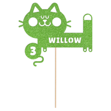 Adorable cartoon birthday cat custom name & age Glitter Topper