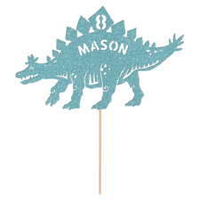 Fun stegosaurus birthday dinosaur custom name & age Glitter Topper