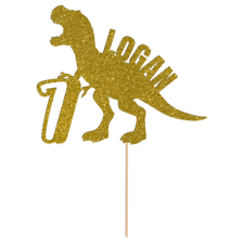 Fun t-rex dinosaur birthday custom name & age Glitter Topper