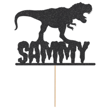Roaring t-rex dinosaur birthday topper custom name Glitter Topper
