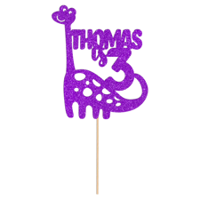Cute birthday brachiosaurus dinosaur with custom name & age Glitter Topper