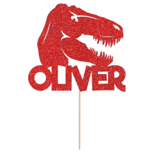 Birthday t-rex dinosaur roaring head with custom name Glitter Topper