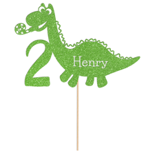 Cute brachiosaurus dinosaur with birthday party decoration with custom name & age Glitter Topper