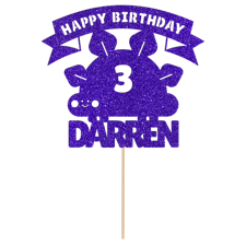 Friendly stegosaurus dinosaur with happy birthday banner custom name & age Glitter Topper