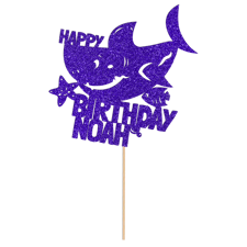 Under the sea shark happy birthday custom name Glitter Topper
