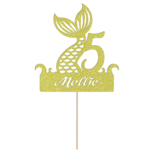 Under the sea magical mermaid tail birthday custom name & age Glitter Topper
