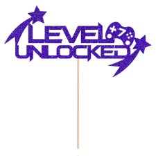 Level unlocked shooting star gaming controller birthday custom age Glitter Topper
