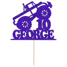 Custom age & name monster truck mud-bogging motorsport birthday Glitter Topper