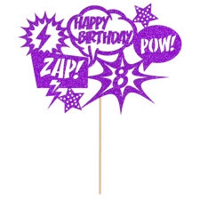 Superhero speech bubble zap! pow! happy birthday custom age Glitter Topper