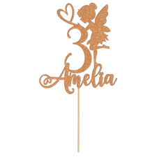 Custom age & name magical fairy wings heart birthday Glitter Topper