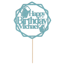 Happy birthday custom name beer alcohol border Glitter Topper