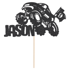 Monster truck mud-racing flag birthday custom age & name Glitter Topper